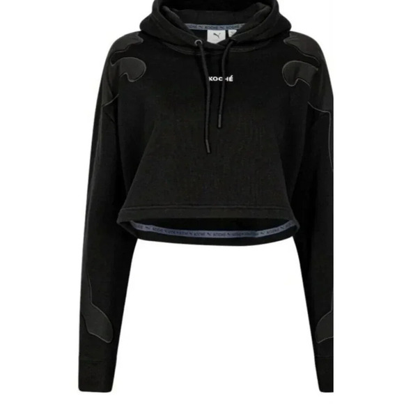Puma X Koché Hoodie Cropped Sweatshirt Size XL Women's Black Casual Outerwear - Picture 7 of 15
